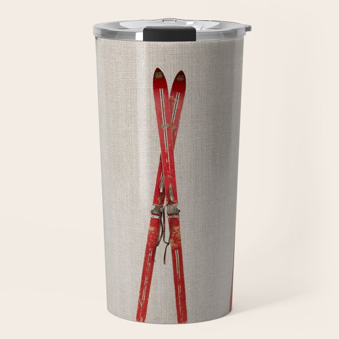 Red Vintage Skis Travel Mug Gallery Image 1
