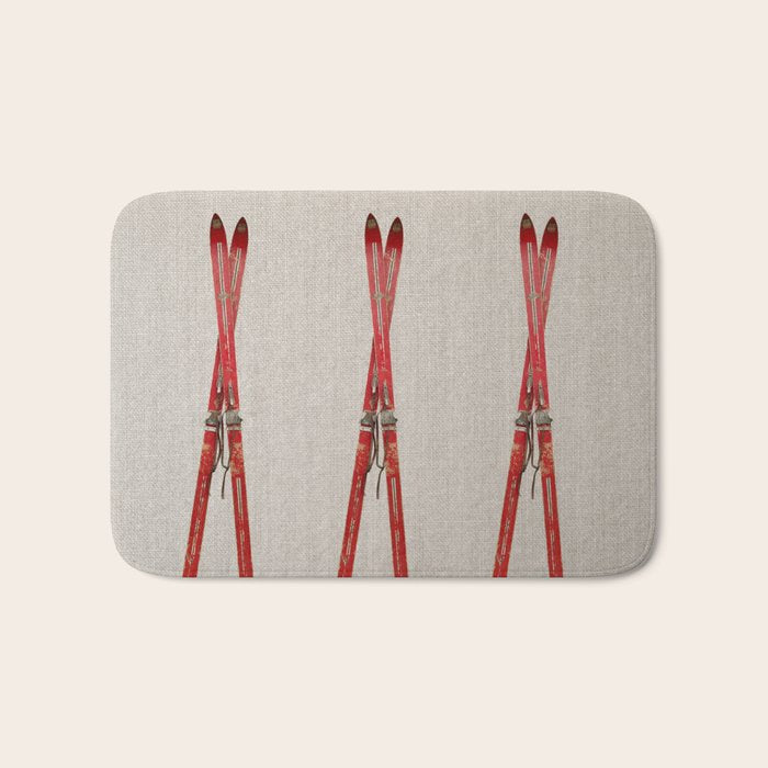 Red Vintage Skis Bath Mat Gallery Image 1