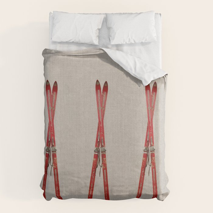 Red Vintage Skis Duvet Cover Gallery Image 1