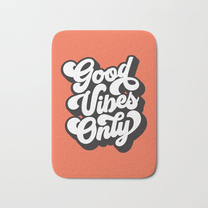 GOOD VIBES ONLY orange red black and white Bath Mat Gallery Image 1