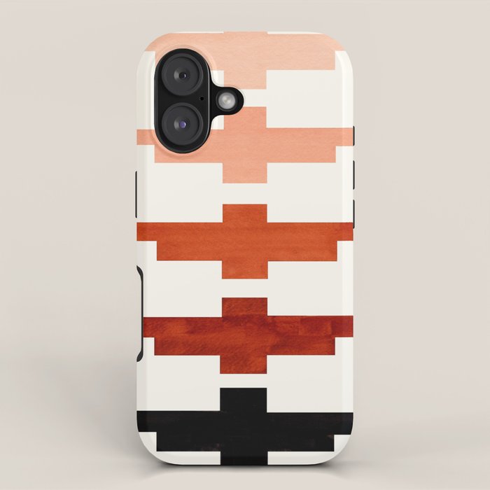 Mid Century Minimalist Ancient Aztec Inca Geometric Pattern Watercolor Brown Colorful Gouache Painti iPhone Case Gallery Image 1