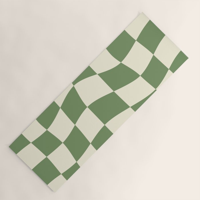 Wavy Checkerboard (Green Beige) Yoga Mat Gallery Image 1