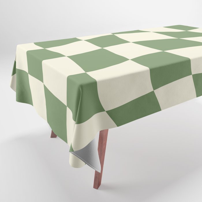 Wavy Checkerboard (Green Beige) Tablecloth Gallery Image 1