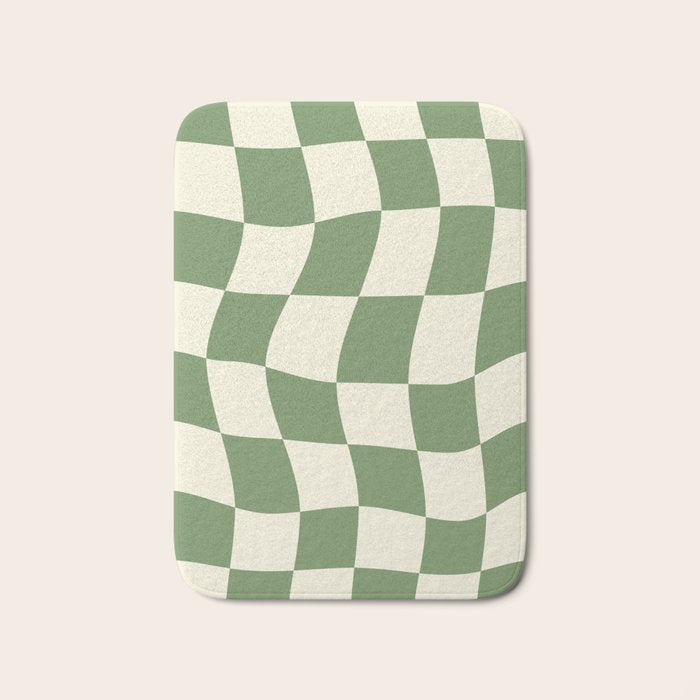 Wavy Checkerboard (Green Beige) Bath Mat Gallery Image 1