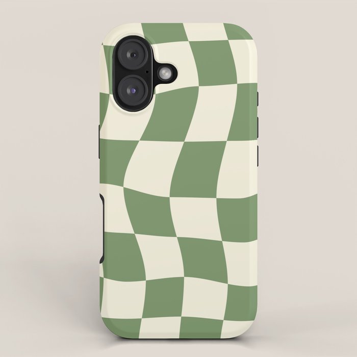 Wavy Checkerboard (Green Beige) iPhone Case Gallery Image 1