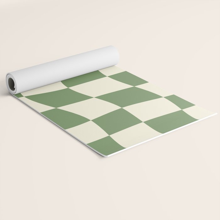 Wavy Checkerboard (Green Beige) Yoga Mat Gallery Image 2