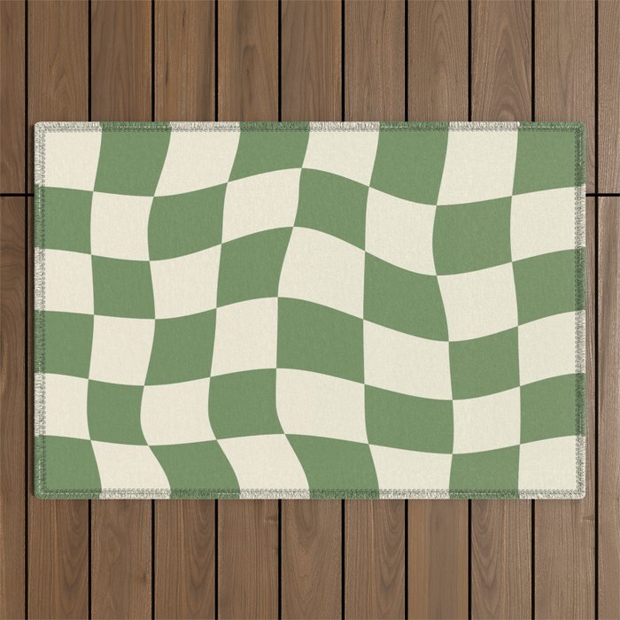 Wavy Checkerboard (Green Beige) Outdoor Rug Gallery Image 1