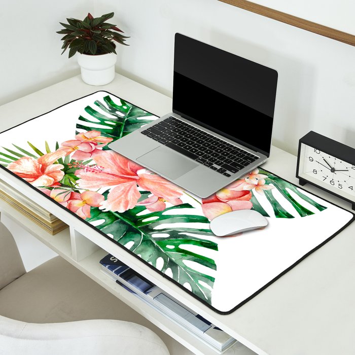 Tropical Jungle Hibiscus Flowers - Floral Desk Mat Gallery Image 2