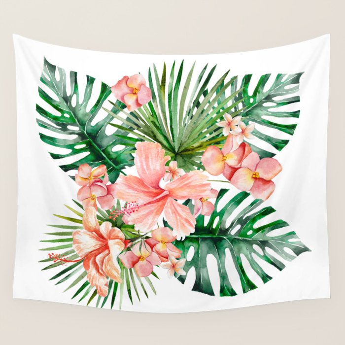 Tropical Jungle Hibiscus Flowers - Floral Wall Tapestry Gallery Image 4