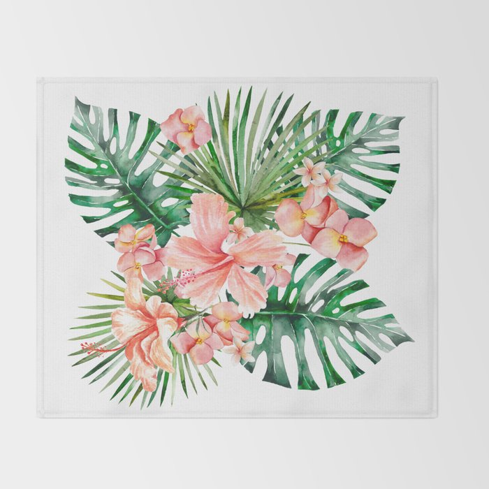 Tropical Jungle Hibiscus Flowers - Floral Throw Blanket Gallery Image 2