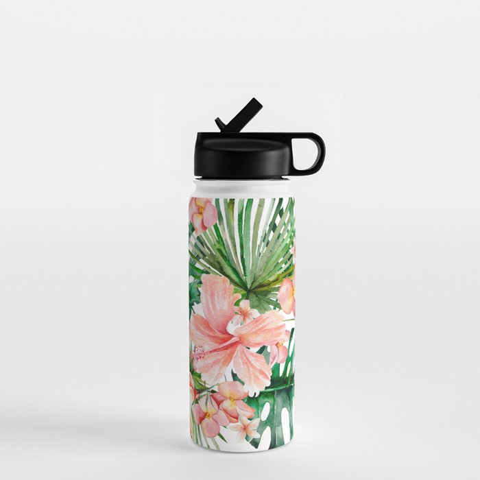 Tropical Jungle Hibiscus Flowers - Floral Water Bottle Gallery Image 1