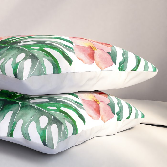 Tropical Jungle Hibiscus Flowers - Floral Pillow Sham Gallery Image 3