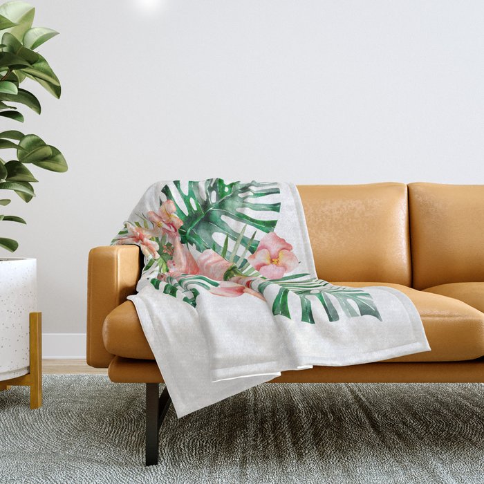 Tropical Jungle Hibiscus Flowers - Floral Throw Blanket Gallery Image 1