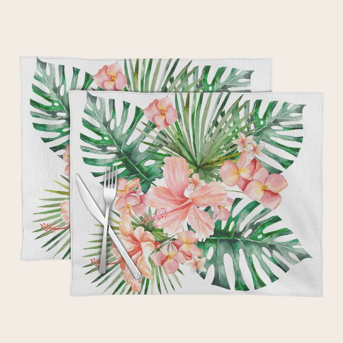 Tropical Jungle Hibiscus Flowers - Floral Placemat Gallery Image 1