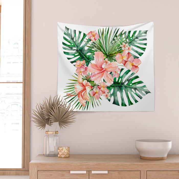 Tropical Jungle Hibiscus Flowers - Floral Wall Tapestry Gallery Image 2
