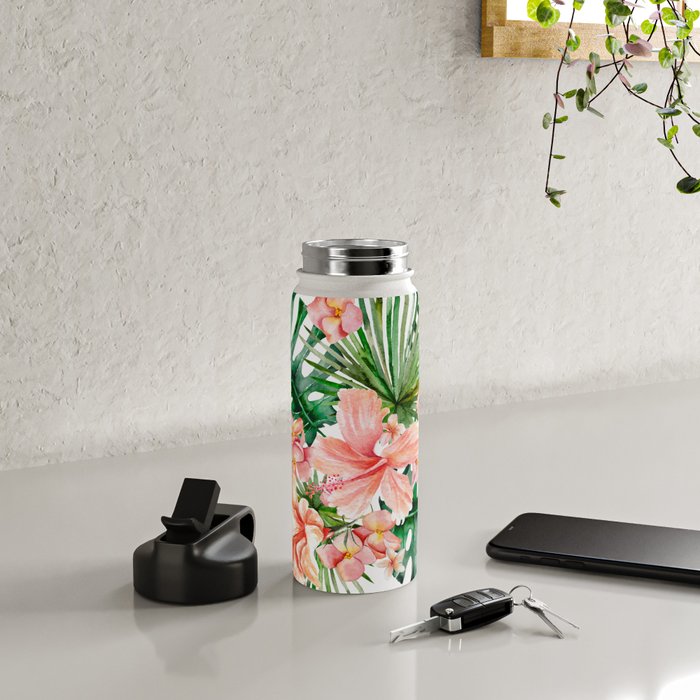 Tropical Jungle Hibiscus Flowers - Floral Water Bottle Gallery Image 5