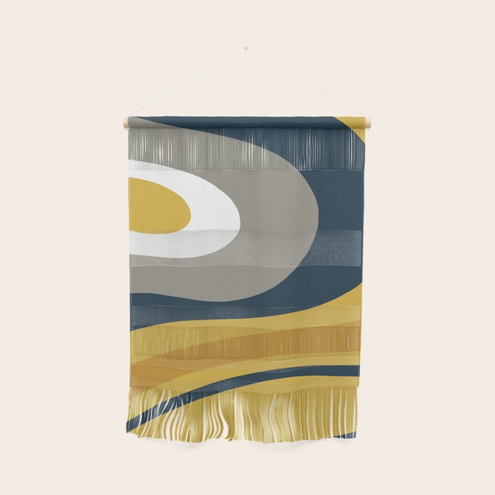 Organic Topography Abstract in Mustard, Navy Blue, Gray, and White  Wall Hanging Gallery Image 1