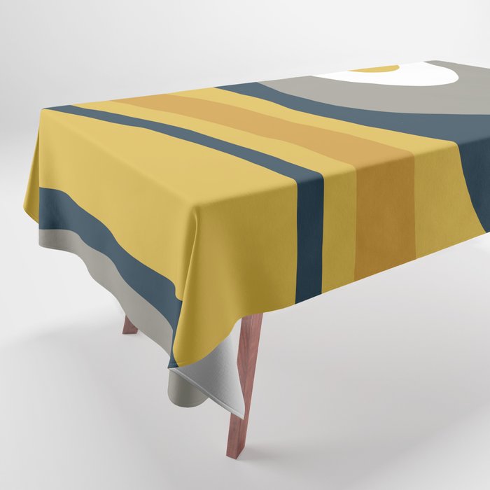 Organic Topography Abstract in Mustard, Navy Blue, Gray, and White  Tablecloth Gallery Image 1