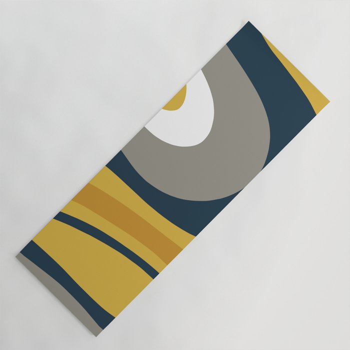 Organic Topography Abstract in Mustard, Navy Blue, Gray, and White  Yoga Mat Gallery Image 1