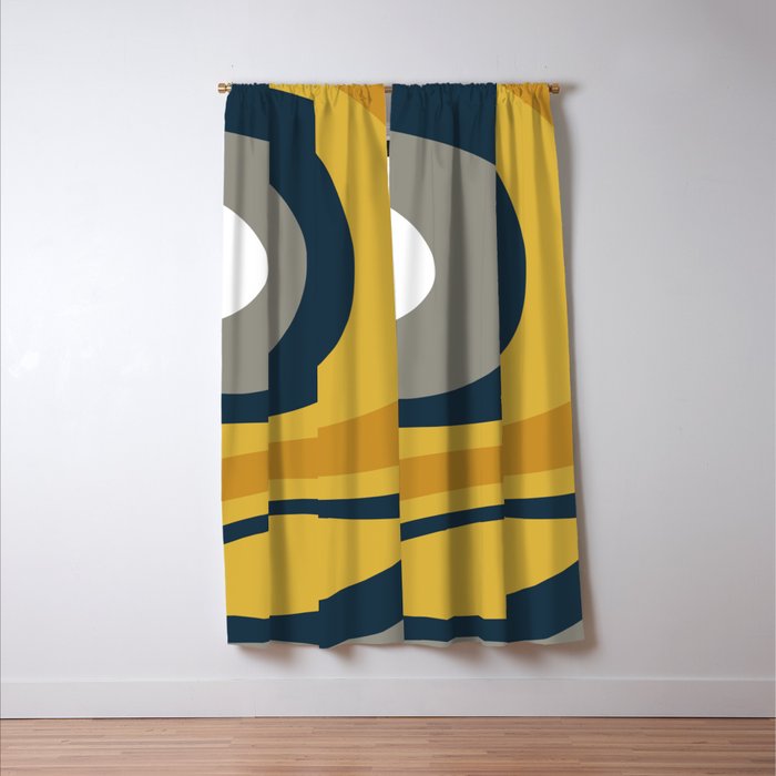 Organic Topography Abstract in Mustard, Navy Blue, Gray, and White  Window Curtain Gallery Image 3
