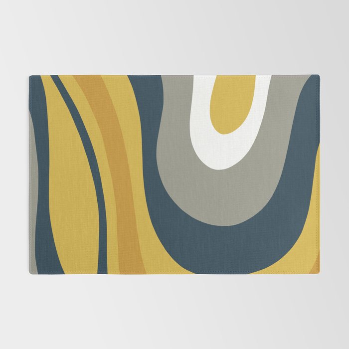 Organic Topography Abstract in Mustard, Navy Blue, Gray, and White  Rug Gallery Image 2