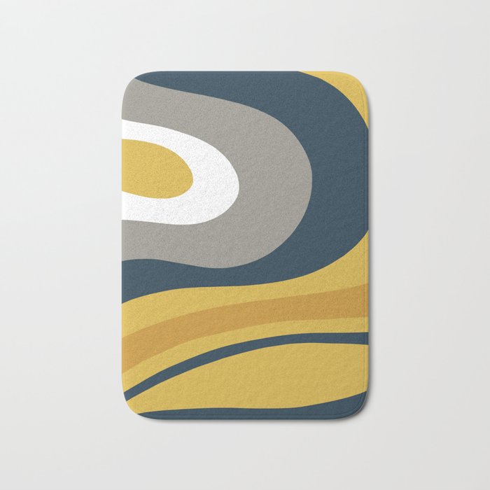 Organic Topography Abstract in Mustard, Navy Blue, Gray, and White  Bath Mat Gallery Image 1