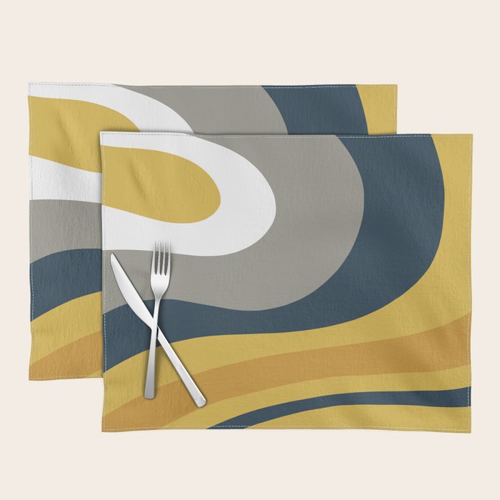 Organic Topography Abstract in Mustard, Navy Blue, Gray, and White  Placemat Gallery Image 1