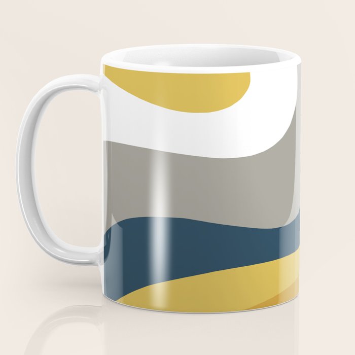 Organic Topography Abstract in Mustard, Navy Blue, Gray, and White  Coffee Mug Gallery Image 3