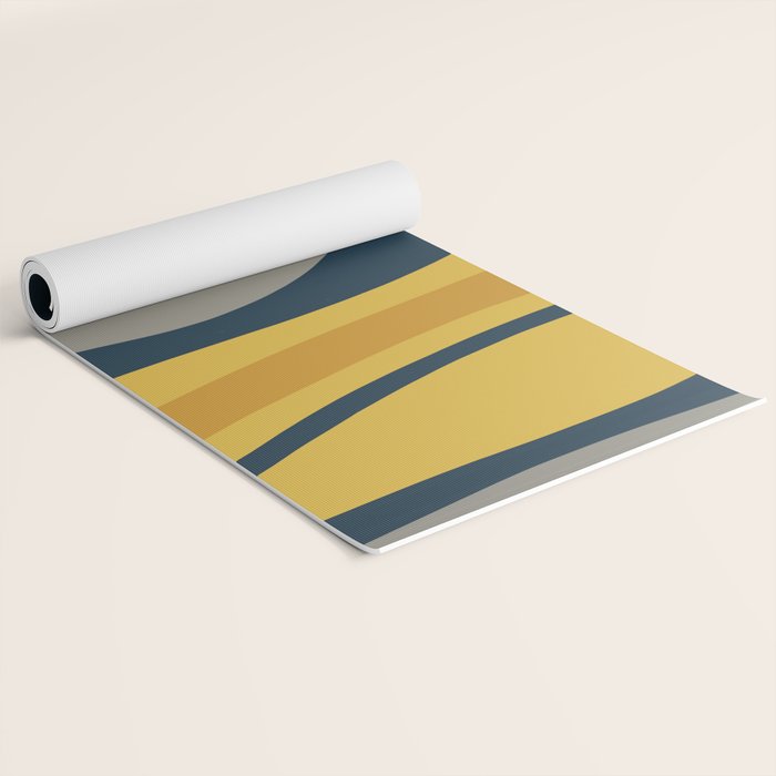 Organic Topography Abstract in Mustard, Navy Blue, Gray, and White  Yoga Mat Gallery Image 2