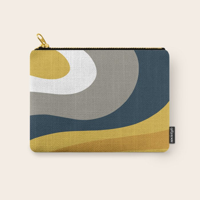 Organic Topography Abstract in Mustard, Navy Blue, Gray, and White  Carry All Pouch Gallery Image 1