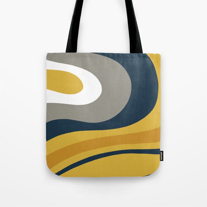 Organic Topography Abstract in Mustard, Navy Blue, Gray, and White  Tote Bag Gallery Image 1
