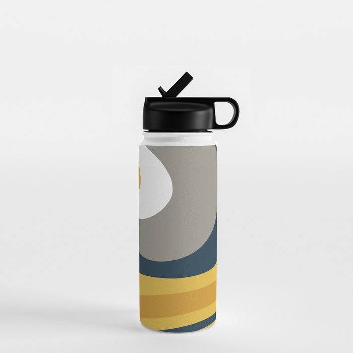 Organic Topography Abstract in Mustard, Navy Blue, Gray, and White  Water Bottle Gallery Image 1
