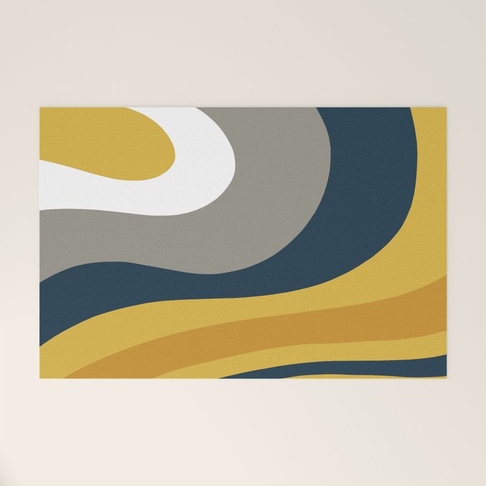 Organic Topography Abstract in Mustard, Navy Blue, Gray, and White  Welcome Mat Gallery Image 1