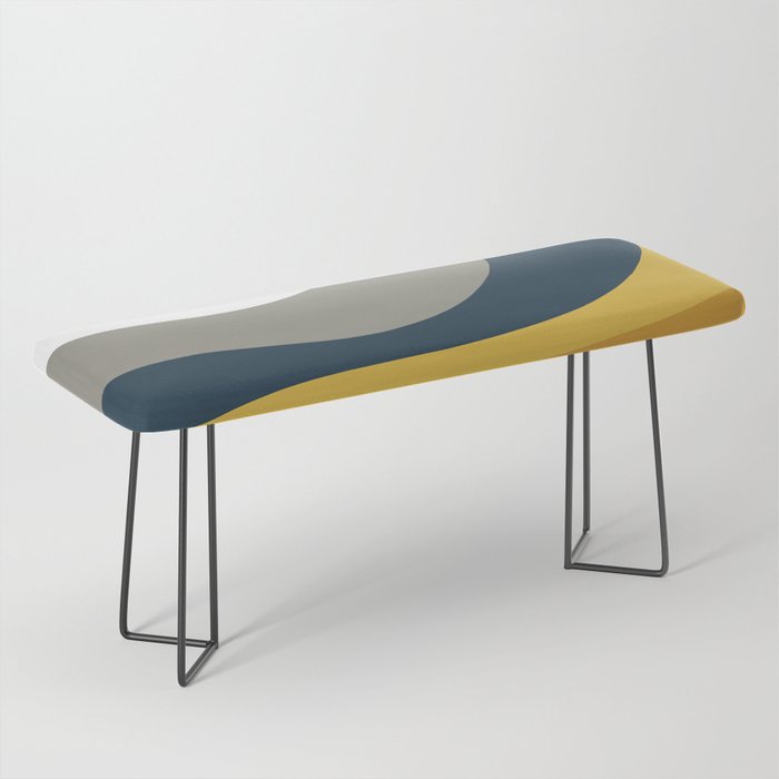 Organic Topography Abstract in Mustard, Navy Blue, Gray, and White  Bench Gallery Image 1