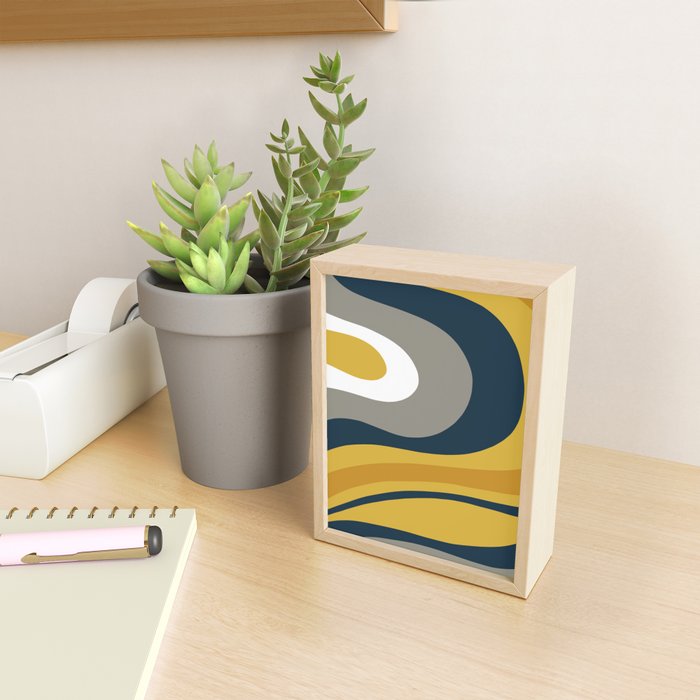 Organic Topography Abstract in Mustard, Navy Blue, Gray, and White  Mini Art Print Gallery Image 2