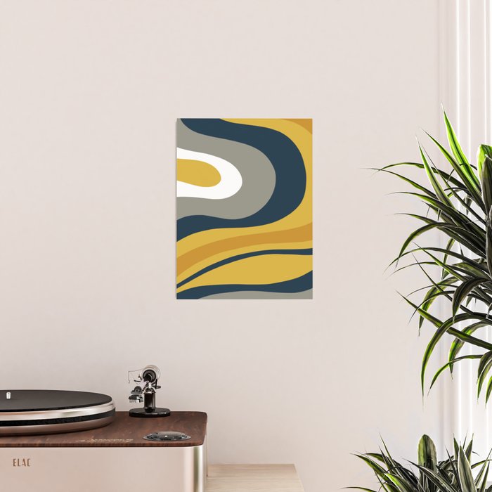 Organic Topography Abstract in Mustard, Navy Blue, Gray, and White  Poster Gallery Image 2