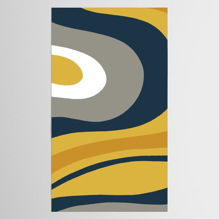 Organic Topography Abstract in Mustard, Navy Blue, Gray, and White  Tablecloth Gallery Image 2