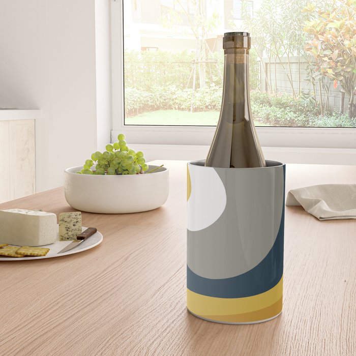 Organic Topography Abstract in Mustard, Navy Blue, Gray, and White  Wine Chiller Gallery Image 4