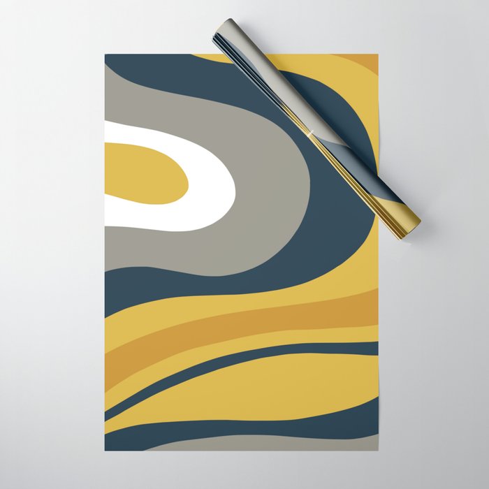 Organic Topography Abstract in Mustard, Navy Blue, Gray, and White  Wrapping Paper Gallery Image 1