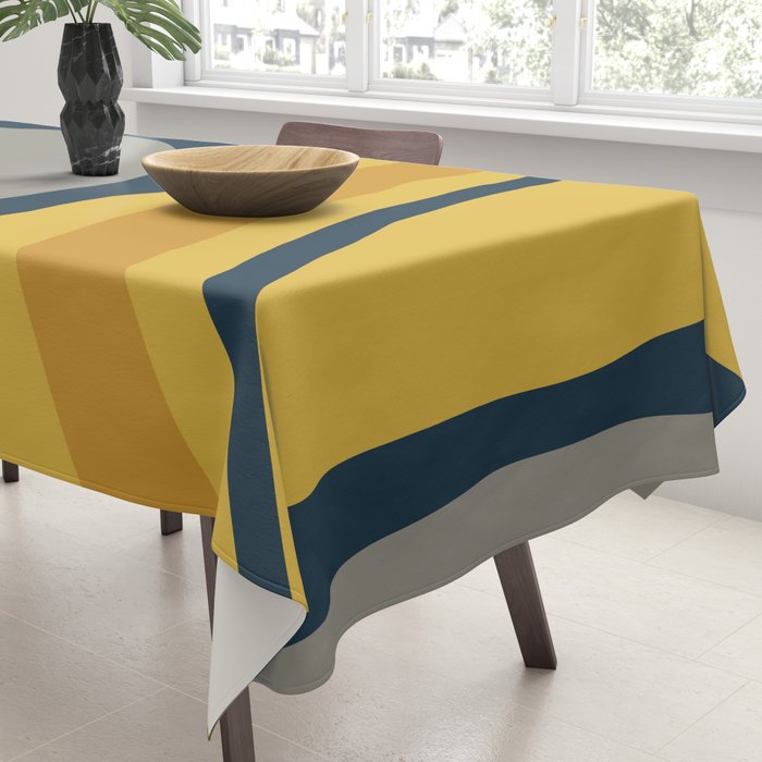 Organic Topography Abstract in Mustard, Navy Blue, Gray, and White  Tablecloth Gallery Image 3