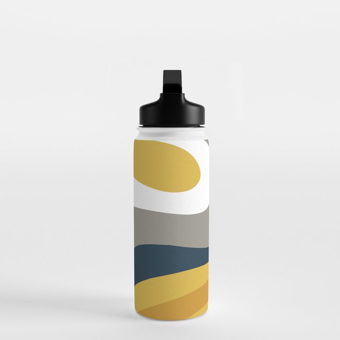 Organic Topography Abstract in Mustard, Navy Blue, Gray, and White  Water Bottle Gallery Image 3