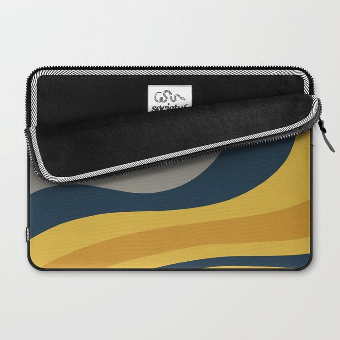 Organic Topography Abstract in Mustard, Navy Blue, Gray, and White  Laptop Sleeve Gallery Image 2