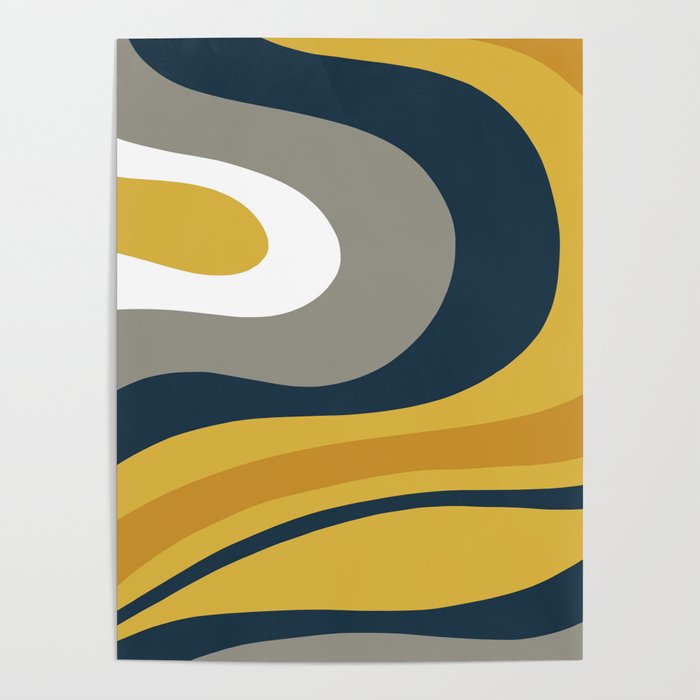 Organic Topography Abstract in Mustard, Navy Blue, Gray, and White  Poster Gallery Image 4