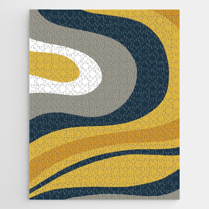 Organic Topography Abstract in Mustard, Navy Blue, Gray, and White  Jigsaw Puzzle Gallery Image 1