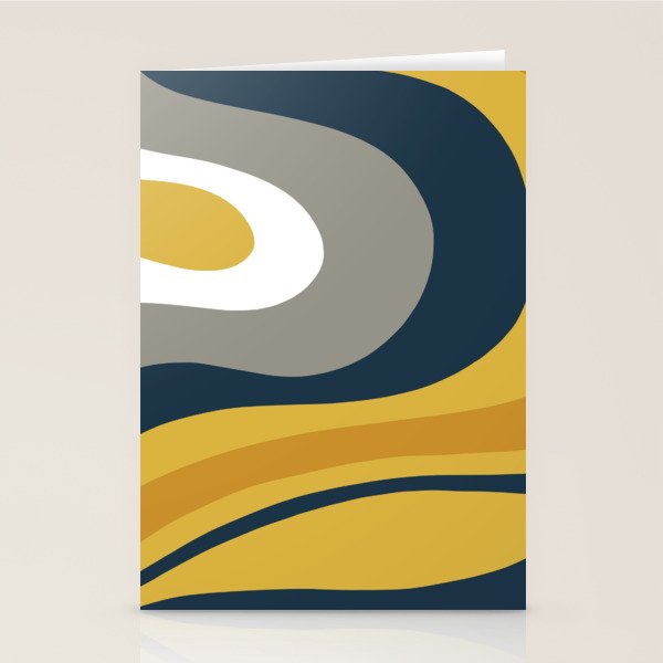 Organic Topography Abstract in Mustard, Navy Blue, Gray, and White  Stationery Card Gallery Image 1