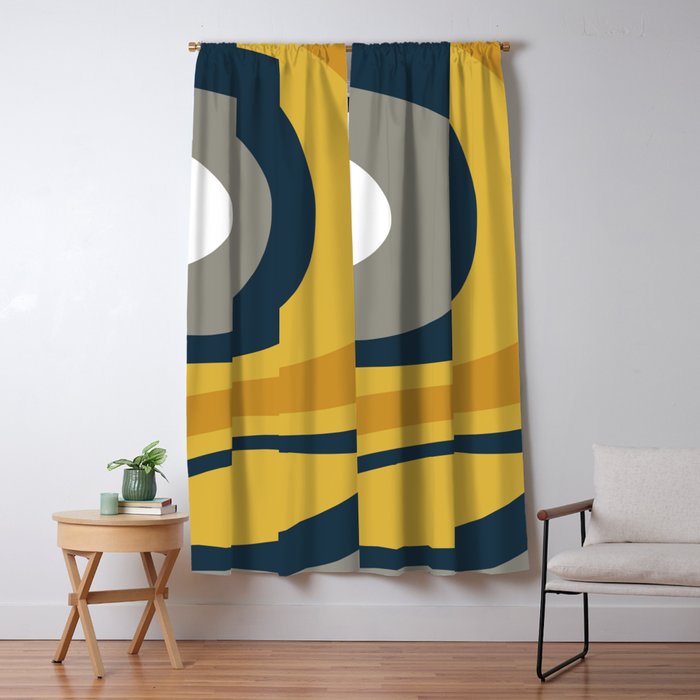 Organic Topography Abstract in Mustard, Navy Blue, Gray, and White  Window Curtain Gallery Image 5
