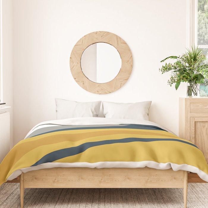 Organic Topography Abstract in Mustard, Navy Blue, Gray, and White  Duvet Cover Gallery Image 3