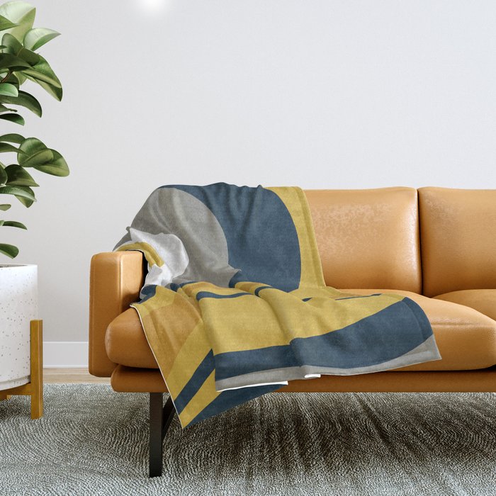 Organic Topography Abstract in Mustard, Navy Blue, Gray, and White  Throw Blanket Gallery Image 1