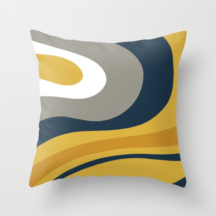 Organic Topography Abstract in Mustard, Navy Blue, Gray, and White  Throw Pillow Gallery Image 1