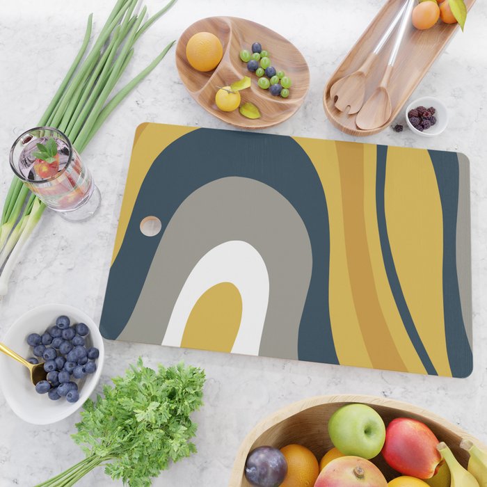 Organic Topography Abstract in Mustard, Navy Blue, Gray, and White  Cutting Board Gallery Image 2